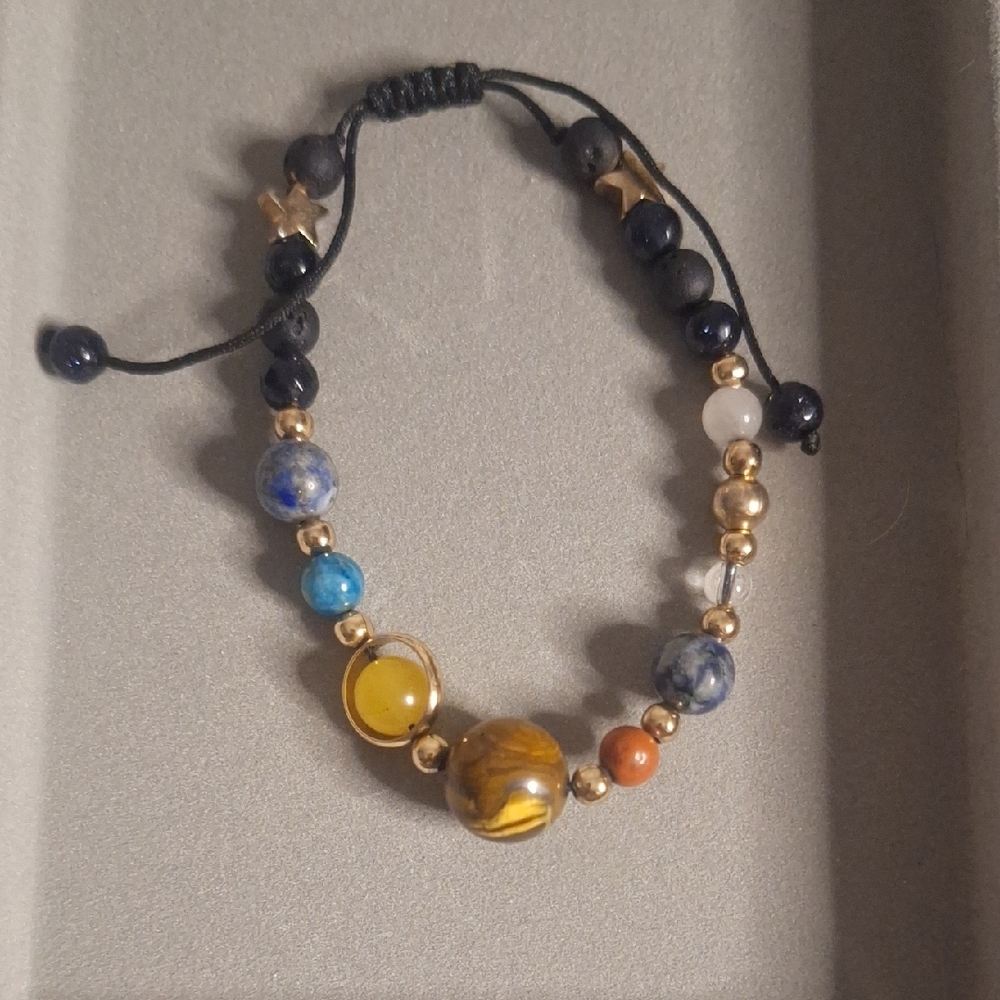 Crystal Bead Solar System Bracelet with Adjustable Cord